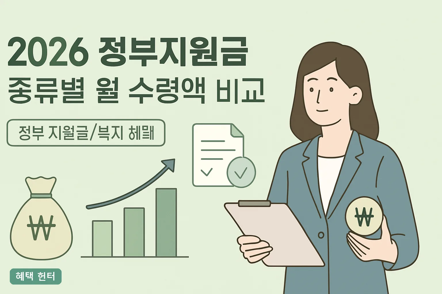 2026 정부지원금 종류별 월 수령액 비교표