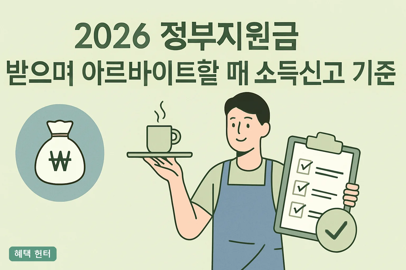 2026 정부지원금 받으며 아르바이트할 때 소득신고 기준 총정리|공제 30%·14일 신고