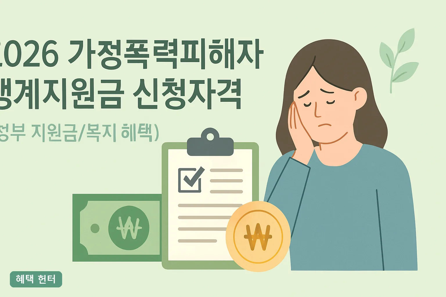 2026 가정폭력피해자 생계지원금 신청자격 총정리, 소득기준·지원금액·신청방법 3분 정리
