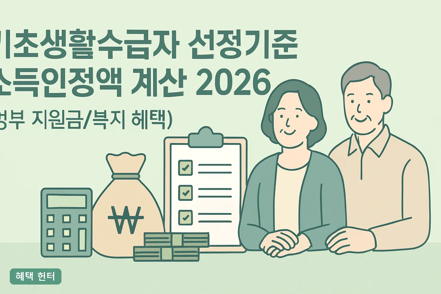 기초생활수급자 선정기준 소득인정액 계산 2026 총정리, 가구원수별 기준표와 재산 환산율 정리